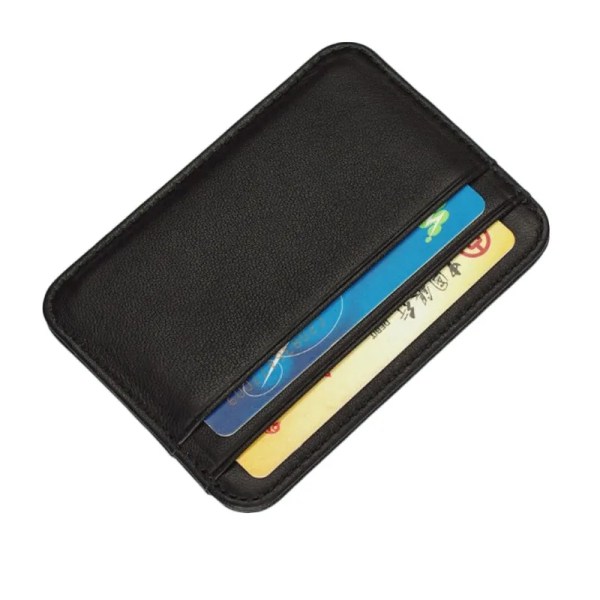 Korthållare i äkta läder Smal visitkorts-id-hållare Case Tunn liten plånbok för män Korthållaresdekal svart black