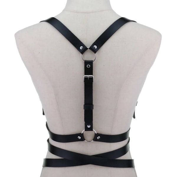 Europeisk och amerikansk PU Korsett Midjebälte Bröstrem Personlighet Trend Kroppssele Rem Sexig Sling Punk Gothic Bälte Silver One size