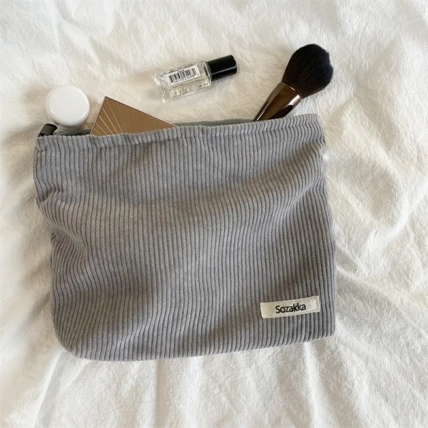 1 st Mjuk manchester sminkväska för kvinnor Stor enfärgad kosmetisk väska Resesmink Organizer Girl Beauty Case Grey