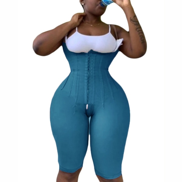 Fajas Colombianas fri byst Knälångt kompressionsplagg med tunna remmar Ögonkrok Skims Kim Kardashian Blue XXL