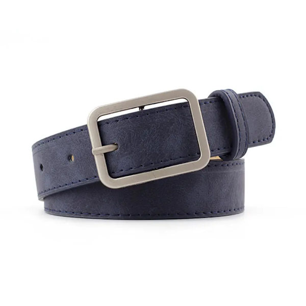 2020 105 cm läder midjerem Bälte Svart Brun hög kvalitet Dam fyrkantiga metall Spänne bälten Dam Dam Bälten för jeans Dark Blue