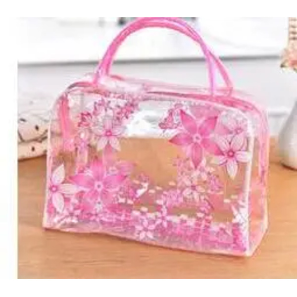 Kvinnor Blomma PVC Transparent kosmetisk väska Mode Tjej Resor Smink Toalettväskor Smink Organizer Case Tygväska Pink