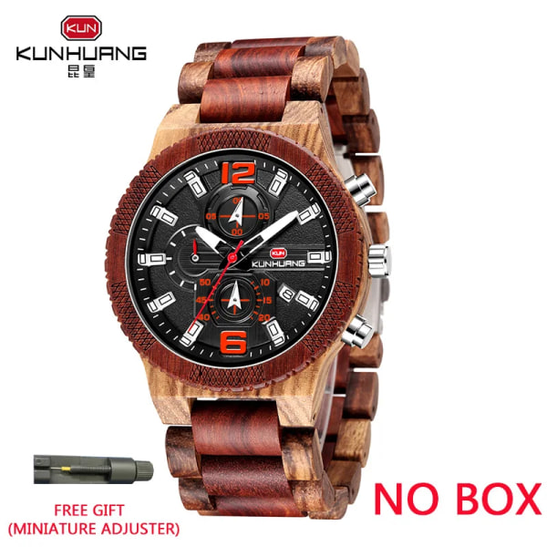 Träklockor för män Lyxig, självlysande, multifunktionell watch Herrkvarts watch Herrmode Sport Klockor Relogio Red Brown Wood