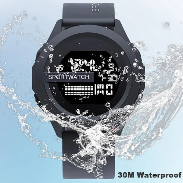 YIKAZE Watch Militär Digital Herrklockor Multifunktionsklocka Vattentät Lysande LED elektronisk armbandsur för barn A-Gray