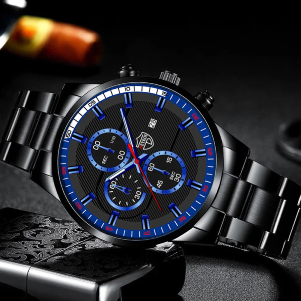 Herrmode Lyx Sportklockor Herr Business Casual Quartz Armbandsur Kalender Man Rostfritt stål Lysande watch Steel Gold Black