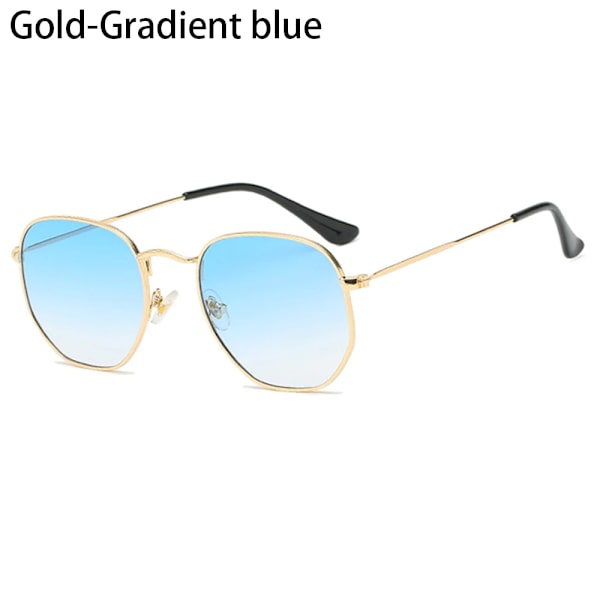 Små fyrkantiga solglasögon Hexagon solglasögon Dam Märke Designer Män Metallbåge Körning Fiskeglasögon UV400 Coola strandglasögon Gold-Gradient blue
