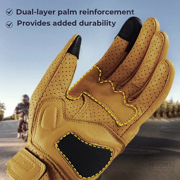 Andningsbara Motorcykelhandskar Äkta Läder Guantes Moto Motorcykel Vindtäta Cykel Racing Herr Dam Getläder Yellow M