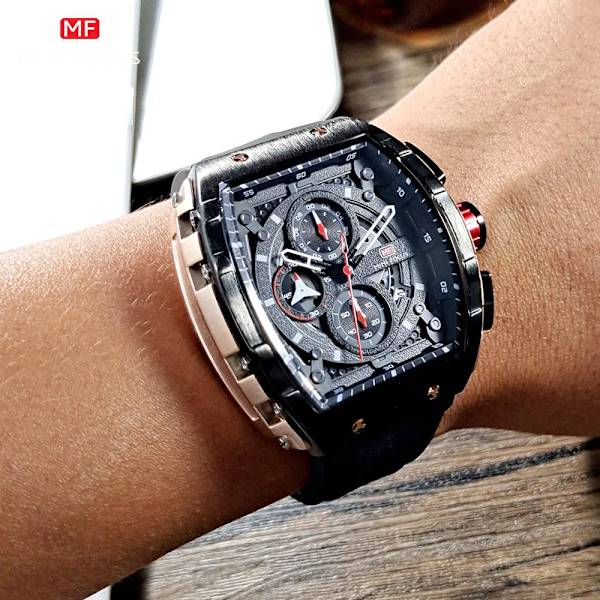 MINI FOCUS Chronograph Quartz klockor för män Militär sport silikonrem Vattentät armbandsur med Tonneau Dial Auto Date 0399Orange