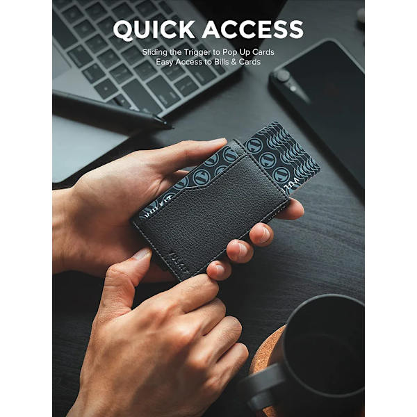 Case med dubbelt ID-fönster RFID-blockerande automatisk popup-plånbok i läder för kort och sedlar Coffee
