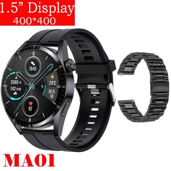 Ny Smart Watch Herr Android GT3 IP68 Vattentät NFC Smartwatch Trådlös Laddning Bluetooth Ring Herr Watch för Bl Si-Bl St smart watches