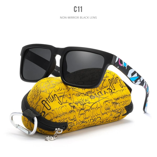 KDEAM iögonfallande funktion polariserade solglasögon för män Mattsvart rampassform. Måla tempel Play-Cool Solglasögon med case PRO-C11 Skull Zipper Case