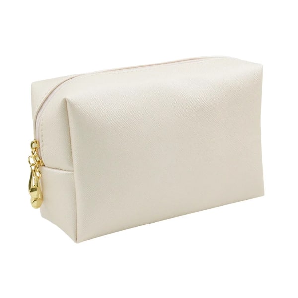 1 st Läder Dragkedja Kosmetikväska Kvinnor Enkelt resor Case Bärbar Wash Sminkväska Make Up Organizer Hållare Light Pink