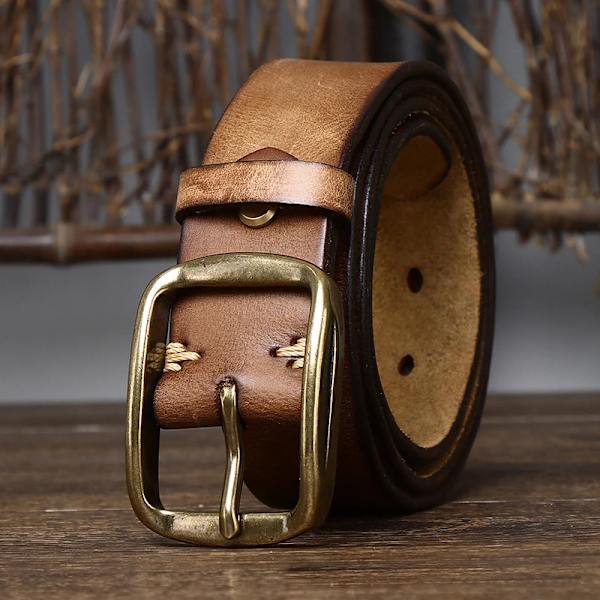 3,8 cm tjockt koskinn kopparspänne äkta läder Casual jeansbälte män högkvalitativt retro lyxigt manligt band Cintos Khaki 100cm