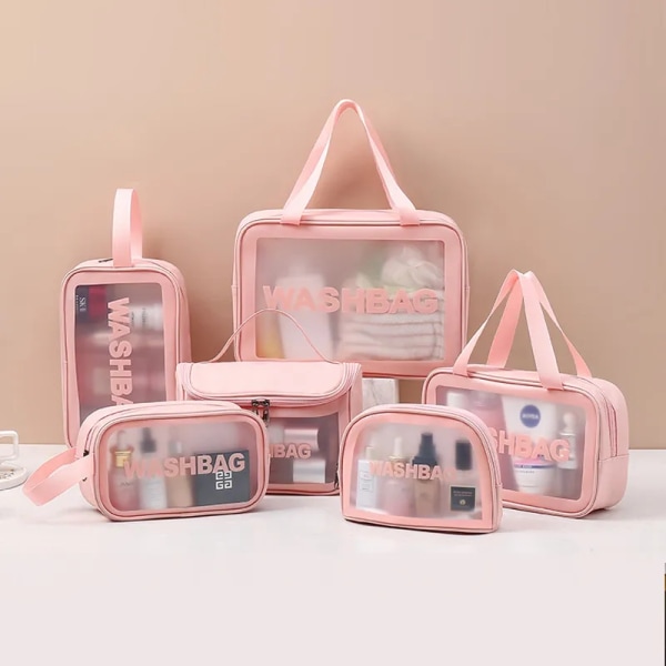 Toalettartiklar Organizer Kosmetiska väskor Flicka Utomhus Rese Sminkväska Transparent Kvinna Personlig hygien Vattentät case Little Pink