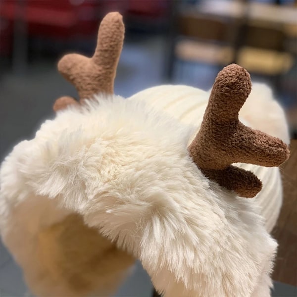 Vintermössa för kvinnor, varm fodrad med pompom, hornöronlappsmössa, söt skalle, utomhus, skridskoåkning, cykling, julklapp White