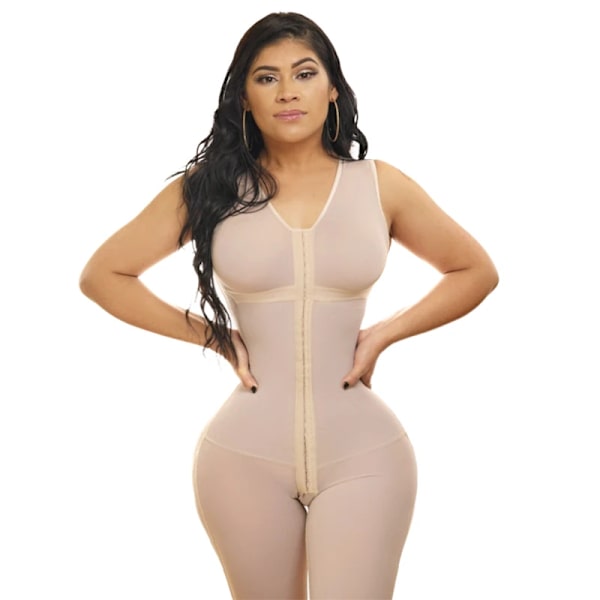 Kvinnor Andas Shapewear Stark 3-nivå spänne Bodysuit med Arotch öppning Viktminskning Fajas Colombianas Beige M