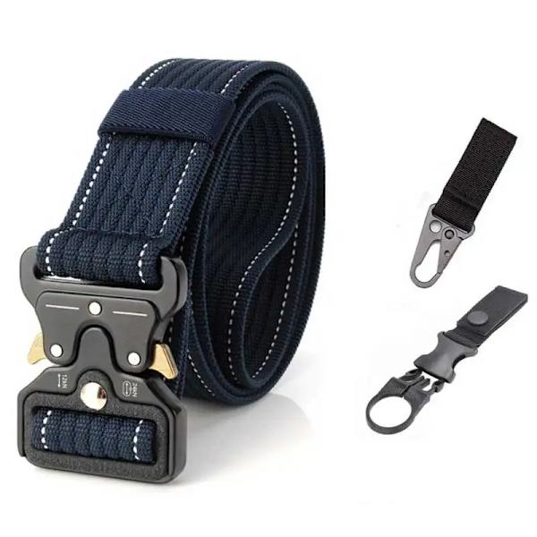 Army Nylon Herr Midjerem Elastiskt Metallspänne Gördel Röd Blå Orange Grå Taktisk Nylon Militärt tungt bälte belt 2 hooks(.1969) 125cm(.1969)