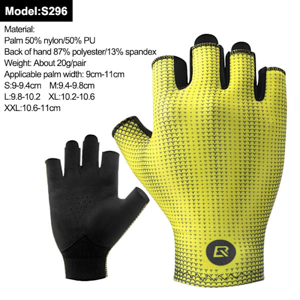 ROCKBROS Half Finger MTB Cykelhandskar Andas landsvägscykelhandskar i nylon Tunna Lätt Slitstark Fingerlös Fitness Vante S296 Yellow XL