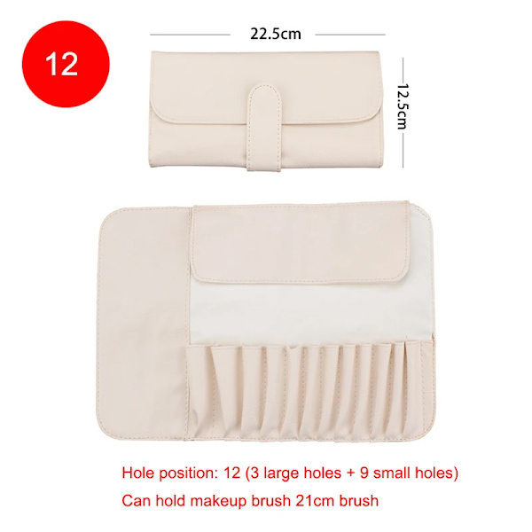 12/18/24 Hål Sminkborsteväska Funktionell case Organizer Sminkborstar Skydd Sminkverktyg Rullande påse Off-white 12 holes