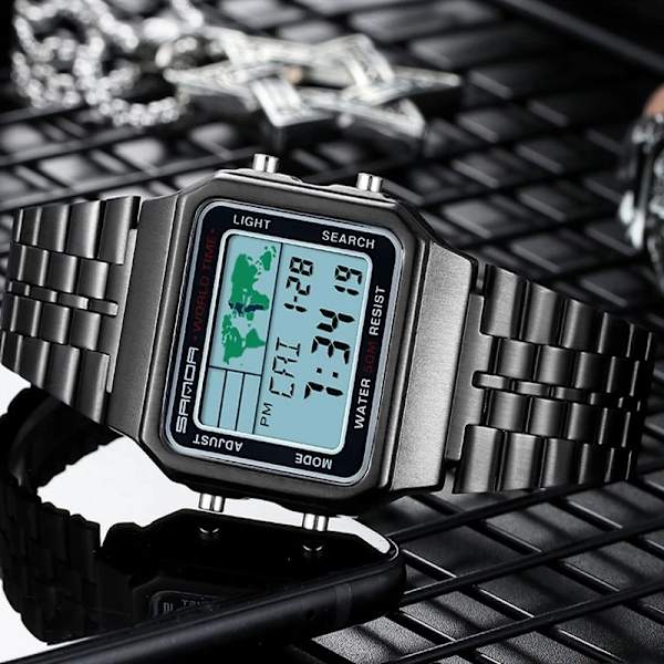 SANDA 2022 Ny digital display Elektronisk watch Fyrkantig urtavla Lysande vattentäta multifunktionsklockor Herr Relogio Masculino 500 500 gold