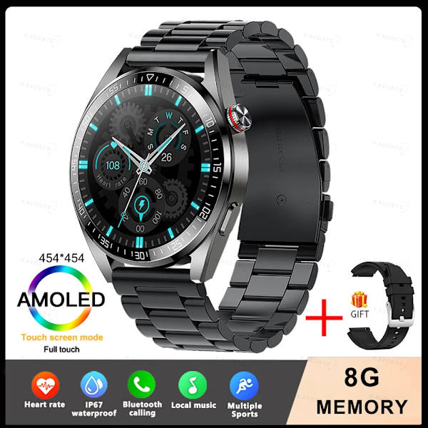Ny Smart Watch Herr 8G Minne Lokal Musikspelare 454*454 AMOLED-skärm Bluetooth Call Sports Man Smartwatch För Huawei Steel Dark gray Original box