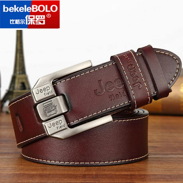 BekeleBOLO mäns bälte läder bälte män herr äkta läder rem lyxigt nål spänne casual herr bälte Cummerbunds ceinture JEEPF-Red brown 115CM