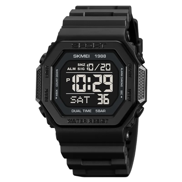 SKMEI 1988 Outdoor Sport Watch Herr Väckarklocka Chrono Clock 5Bar Vattentät Militär Klockor LED Display Digital Watch Reloj Hombre black