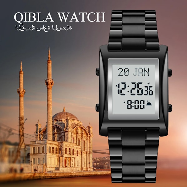Azan Watch efter muslimsk bön med Qibla Compass Islam Al-Harameen Fajr Time Clock Inkludera Hijri-kalender gold