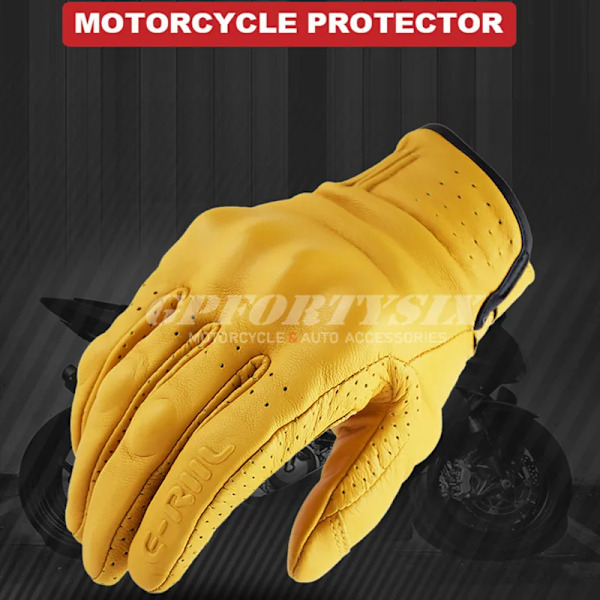 Retro Gula Äkta Läder Motorcykelhandskar Motorcykel Cafe Racer Handskar Pekskärm Motorcykeltillbehör Moto Handskar Utrustning Yellow M