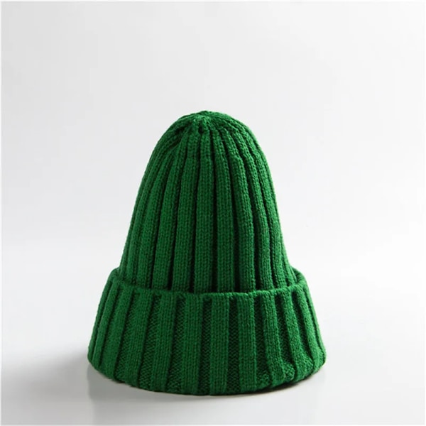 Unisex Bomullsblendade Varma Mjuka Stickade Mössor Hip Hop Vintermössor Beanies För Flickor Höstmössor Skullies Beanies Green