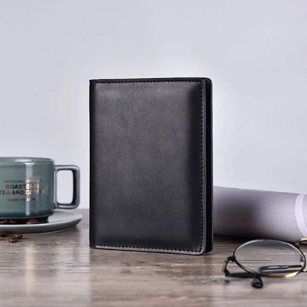 THINKTHENDO Retro Äkta Läder Kohud Resepass ID- cover Hållare Case Skydd Organizer Plånbok Svart Färg BK1