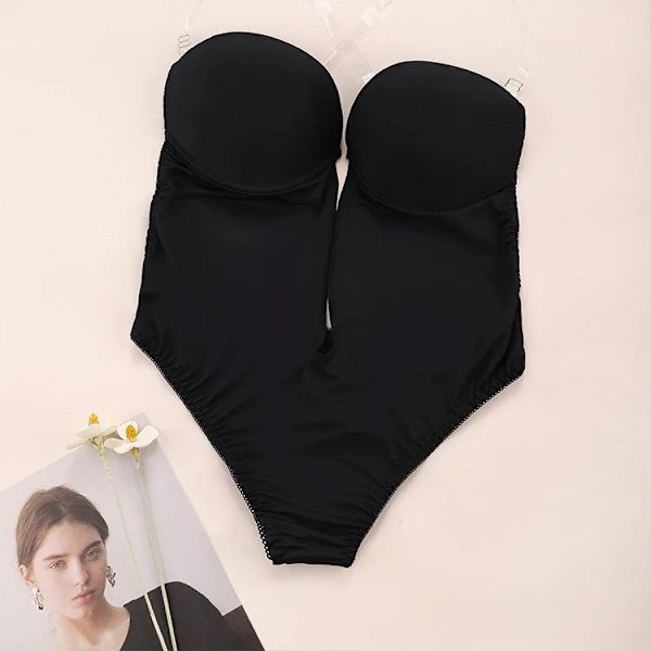 Sexig Full Bodyshaper BH Dam Deep V Cabriolet BH Thong Shapewear Rygglös Osynlig Push Up Underkläder Slimming Bodysuit Skin M