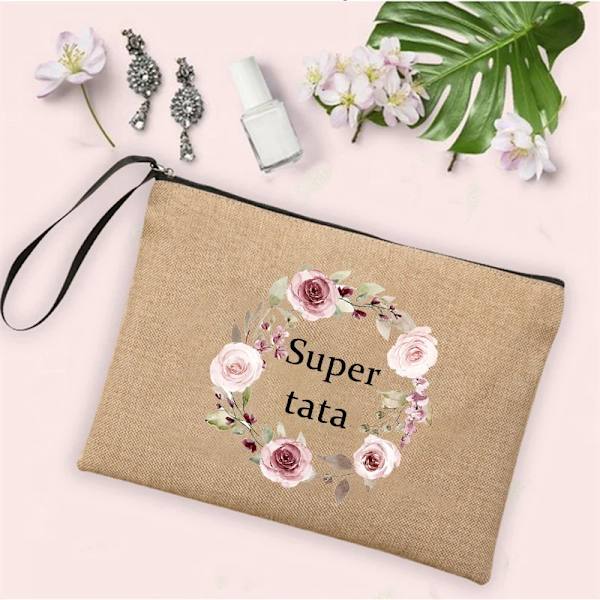 Super Tata Print Linne Blixtlåspåse Resetoalettsaker Organizer Kosmetikväska Kvinnor Nödvändiga sminkväskor Bästa presenterna till Tata Q08083-A012BR-S