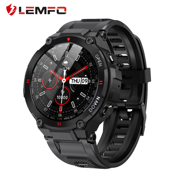 LEMFO Smart Watch Herr Sport Support Bluetooth Ring Ny musikkontroll Väckarklocka Påminnelse Smartwatch för Android-telefon Add black(.125)