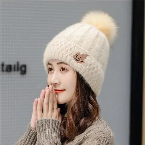 Vintervarma Hattar För Kvinnor Nytt Mode Koreanska Blandningar Tjock Varm Stickad Hatt Bonnets Skullies Beanie Hatt Beige