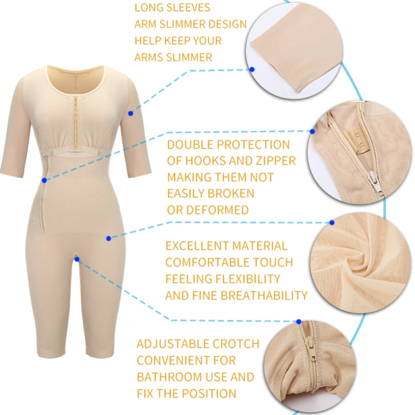 Helkroppsformare Kvinnor Body Shapewear Magformare Magen Smalare Fast kontroll Slida Fajas Dragkedja Gaine Post Partum Beige M