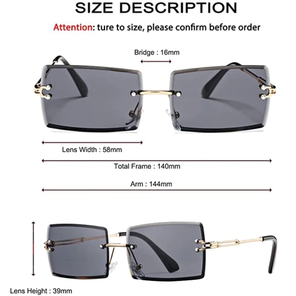 Nya båglösa rektangulära solglasögon för kvinnor Trendiga ramlösa fyrkantiga solglasögon för män Ultralätt UV400-glasögon unisex C7 Gradient Gray MULTI
