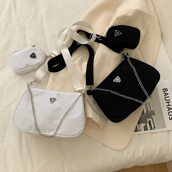 Nya Retro Crossbody-väskor för kvinnor Stil Halvmånekedja underarm Axelväskor Dam Högkvalitativa fyrkantiga solida väskor White