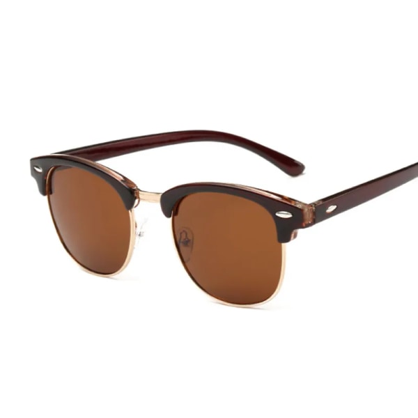 Halvram polariserade solglasögon Man Kvinna Lyxmärke Designer Solglasögon Man Retro Nit Spegel Glasögon Metall Gafas De Sol Gold Brown Not Polarized