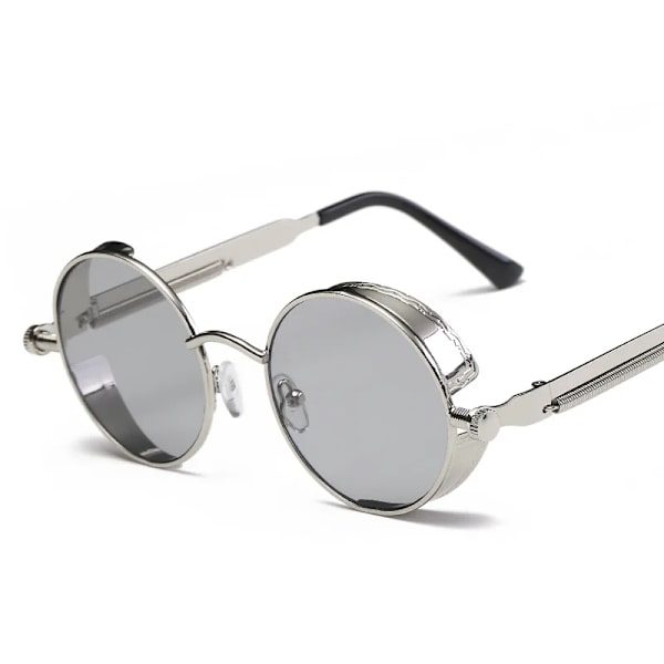 Metall Steam Punk Style Solglasögon Steampunk Mode Män Retro Runda Solglasögon White MULTI