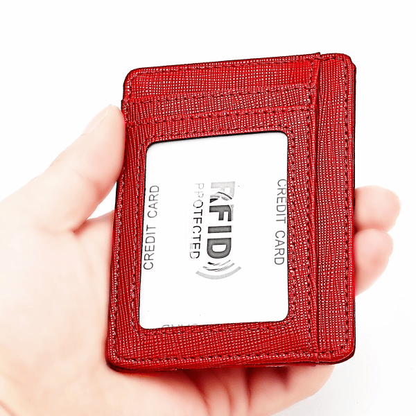 Case Pengafodral RFID Blockering Smal Minimalistisk Kreditkortshållare Små ficka Plånböcker för män Kvinnor Red