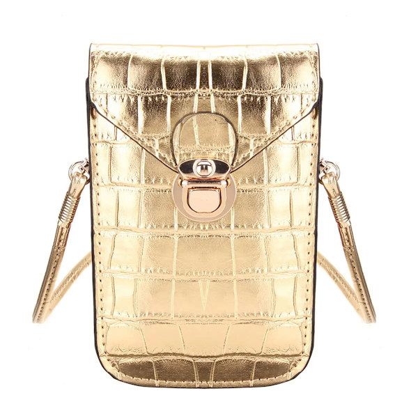 Krokodilmönster Mode Damväska Högkvalitativ textur Axelväska Mobiltelefonväska PU-spänne Crossbody-väskor för kvinnor Gold 2