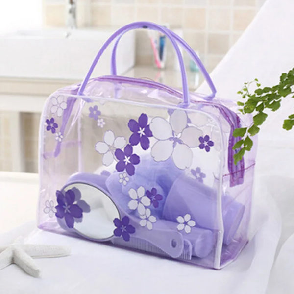 Kvinnor Blomma PVC Transparent kosmetisk väska Mode Tjej Resor Smink Toalettväskor Smink Organizer Case Tygväska Purple