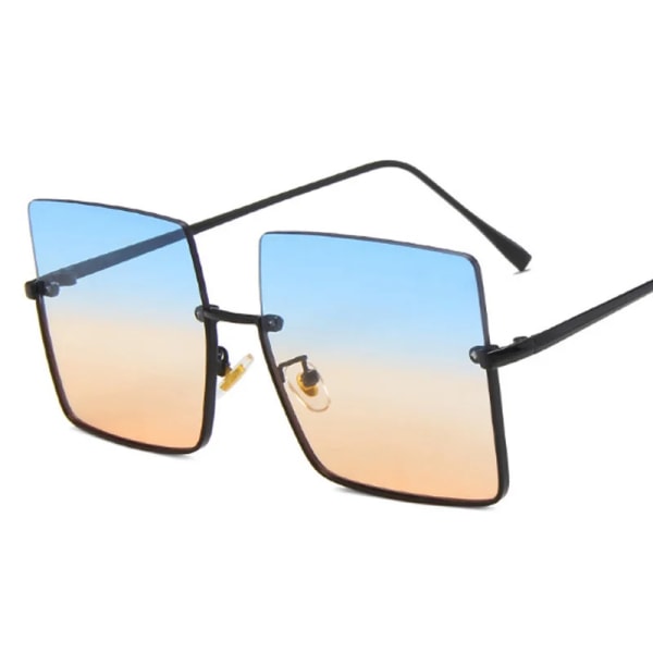 Mode överdimensionerade fyrkantiga solglasögon Kvinnor Märke Retro Stora Solglasögon Kvinnliga Metall Semi-Rinless Designer Oculos De Sol Blue Green other