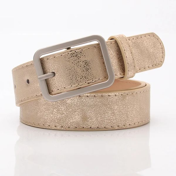 Korea Style Dam Metallic Bälte Märke Dam Läder Bälte Pu Bälten Gold 105CM