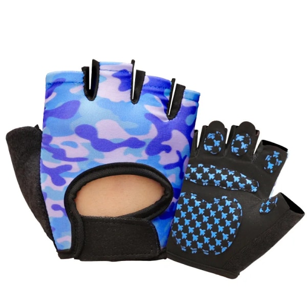 Barnhandskar Halvfinger Utomhussport Barn Cykling Pojkar Flickor Skydd Antisladd Andas tunna vårsommarhandskar Camouflage blue M