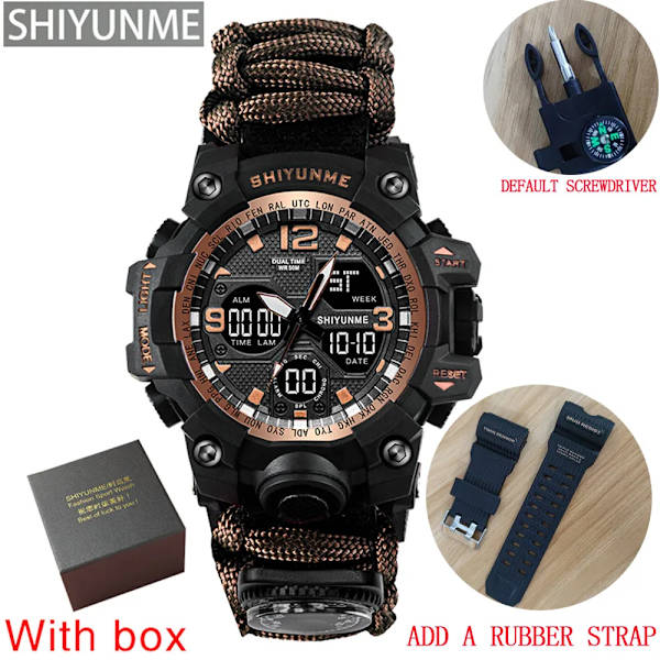Utomhus Survival Military Watch Vattentät Multifunktionell Survival Kit Militär Taktisk Paracord Watch Compass Watch Rose with box strap
