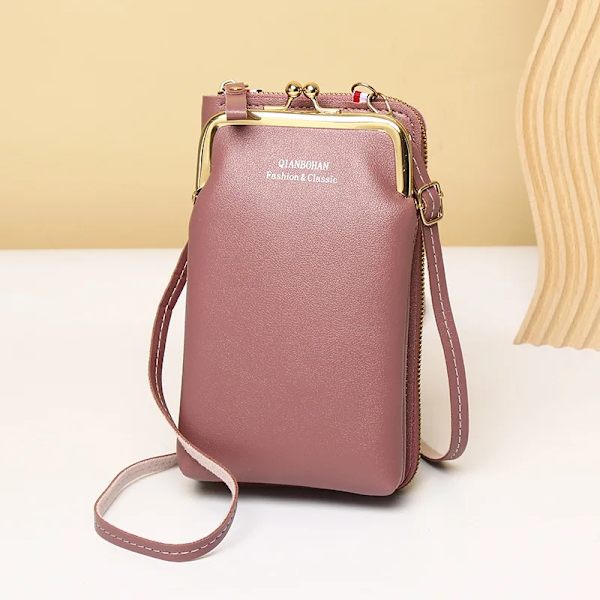 Kvinnor Telefon Crossbody Väska Pu Läder Mini Shoulder Messenger Bag Rese Bärbar myntväska Kortväska Väskor för flickor Plånböcker Deep pink