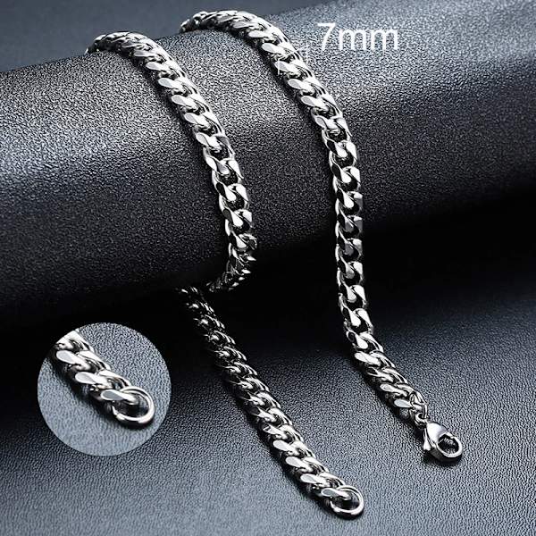Vnox 18-70 cm Curb Chain Halsband 3-11 mm Miami Cuban Link Klassisk Punk, tungmetall, Långt Damhalsband i rostfritt stål 7mm Silver 18cm Bracelet