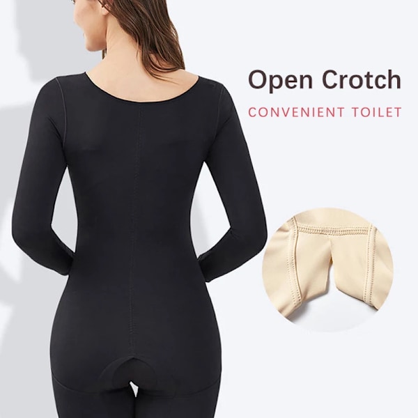 Hellängd Shapewear Bodysuits Kvinnor Kroppsformare Bantning Underkläder Spets V-ringad Sexig kropp Öppen gren Black L